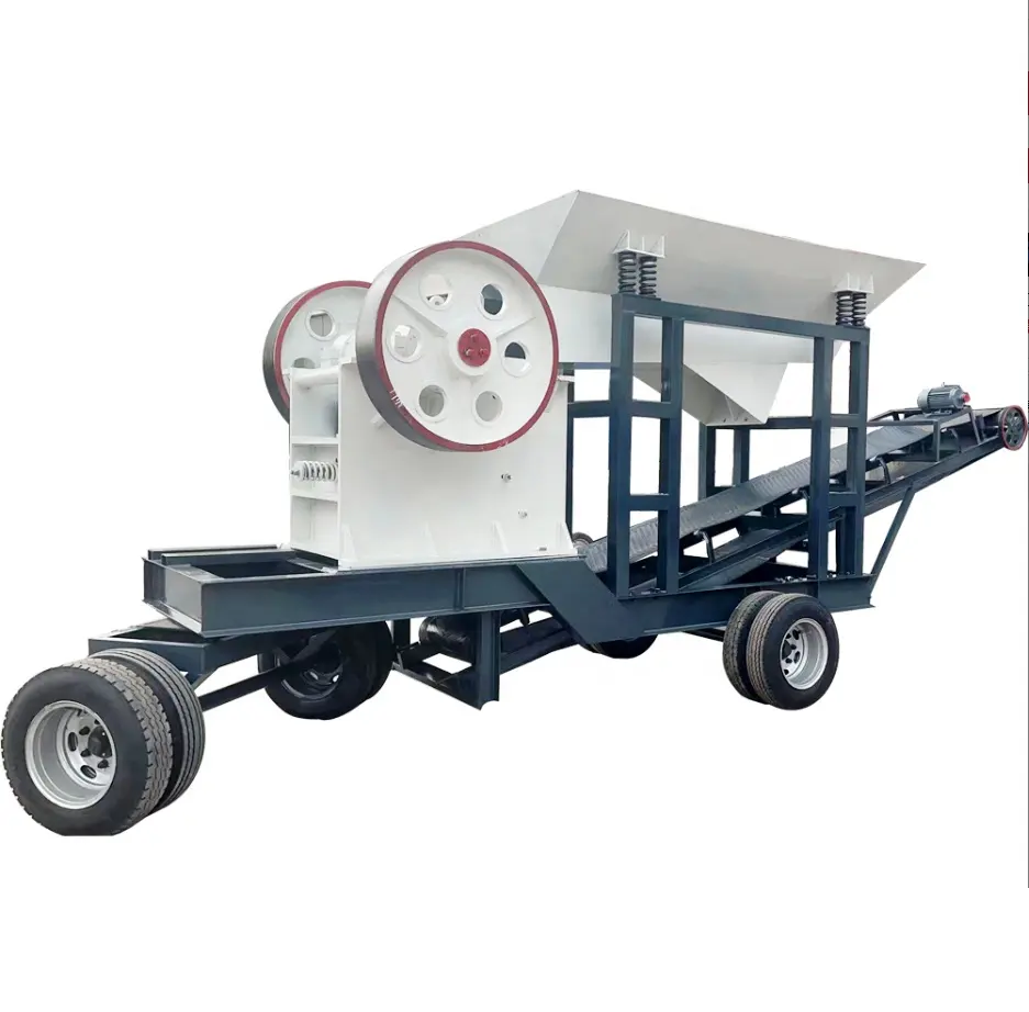 Wheel type mini mobile stone jaw crusher trailer model portable jaw crusher with four wheels for sale