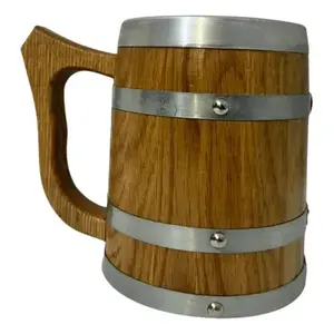 Mug en chêne style Viking The Barrel House 700 ml avec bandes en aluminium pour bière, couleur marron, emballage alimentaire et boisson - Product Image 1