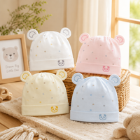 Juego de 4 gorros de punto para bebé recién nacido |   Algodón Suave de Primera Calidad, Agradable al Tacto, Doble Capa, Estampado de Estrellas con Parche de Panda, 0-6 Meses |   Unisex Verano
