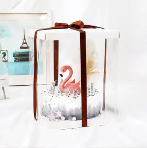 17*17*12.5センチメートルHigh Quality Square Clear Border White LidとBase Cake BoxためBirthday Cake Party Gifts