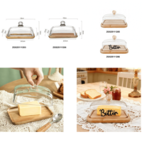 Boîte de rangement pour beurre en verre avec couvercle en bambou, plat à beurre en verre avec couteau