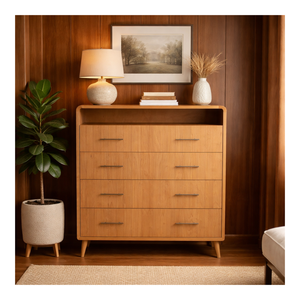Commode haute de style Mid-Century Modern avec 6 tiroirs, armoire de rangement en bois pour chambre à coucher, appartement et mobilier de maison - Product Image 1