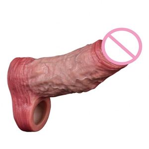 Men Sex Toy Penis Enlargement Big Cock Sleeve <b>Dildo</b> Condom Reusable Male Vibrating Penis Extender Sleeve - Product Image 2
