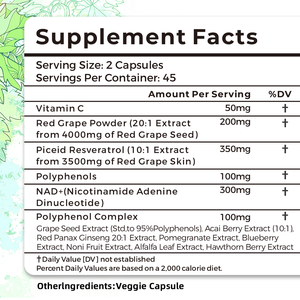 Natürliche Resveratrol-Kapseln Antioxidans Trans-Resveratrol NAD-Nahrungsergänzungsmittel für Herz- und Herz-Kreislauf-Gesundheit - Product Image 3