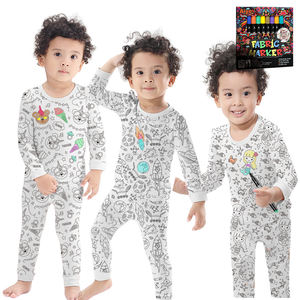 بيجامات أطفال قطنية مخصصة للتلوين بنفسك، بيجامات للأطفال للرسم، بيجامات قابلة للتلوين بأكمام طويلة باللون الأبيض للأطفال - Product Image 2