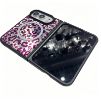 Étui de téléphone magnétique à imprimé léopard, coque arrière brillante, coque de protection antichoc, étui pliable pour iPhone 18 Duo