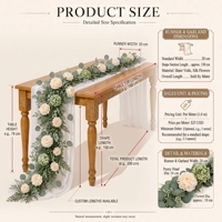Rangkaian Bunga Sutra Buatan Tangan untuk Meja, Mawar Putih, Hydrangea, Eucalyptus, Dekorasi Pernikahan dan Pesta