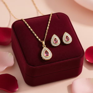 Ensemble de bijoux fleur et goutte d'eau plaqué or 18 carats, collier et boucles d'oreilles tendance en alliage de cuivre, nouvelle collection - Product Image 6