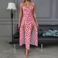 Robe de nuit pour femmes bretelles Rose imprimé fourche fendue chemises de nuit coupe ajustée vêtements de maison maille sans manches robe Sexy Lingerie douce
