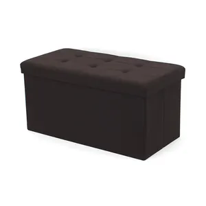 Brown Fabric Seat Home Space Saving Folding Ottoman Living Room Stool Long Bench With Storage