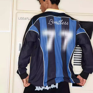 Fußball-Polo-Trikot mit individuellem Team-Logo, Patchwork-Streetwear, gestreift, Vintage, Hockey, Rugby, Sport, Langarm-Fußball-T-Shirts - Product Image 4
