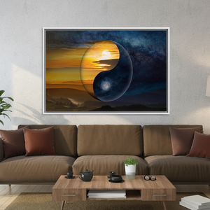 Yin Yang Canvas Art: Tempered Glass Print, Light & Shadow Decor,WHITE <b>FRAMED</b> CANVAS - Product Image 3