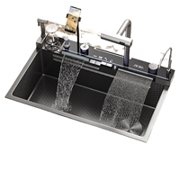 Ensemble de robinet de cuisine et évier encastré noir mat multifonction moderne et flexible, éviers de cuisine en acier inoxydable