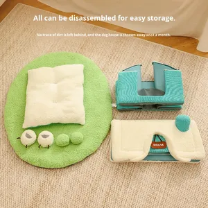 บ้านสุนัขแบบใหม่ผ้าสำหรับสุนัขขนาดเล็กถึงขนาดกลางมีกระดุมปิดลายรังนกให้ความอบอุ่นในฤดูใบไม้ร่วงฤดูหนาว - Product Image 2