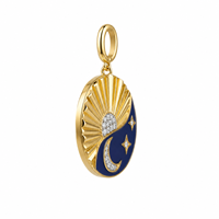 Collier pendentif médaillon Mylove personnalisé en argent sterling 925 plaqué or 18 carats avec émail bleu soleil lune céleste et zircon cubique, vente en gros