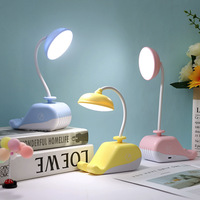 Lampe de bureau USB rechargeable en forme de baleine pour étudiants avec support de téléphone portable et veilleuse, abat-jour en plastique, autonomie de 1 heure