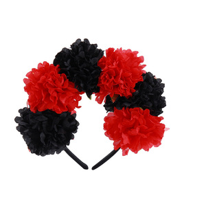 Diadema del Día DE LOS Muertos para mujer, corona de flores rosas de Color de contraste artificial con <span class=keywords><strong>estambre</strong></span>, tocado <span class=keywords><strong>mexicano</strong></span> para Festival de Halloween - Product Image 1