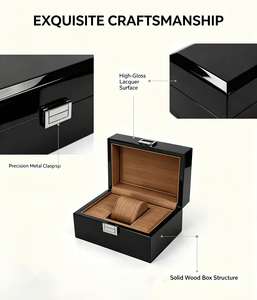 Boîte à montre <span class=keywords><strong>en</strong></span> <span class=keywords><strong>bois</strong></span> massif de luxe, boîte de rangement pour montre <span class=keywords><strong>en</strong></span> <span class=keywords><strong>bois</strong></span> laqué noir piano avec logo personnalisé - Product Image 2