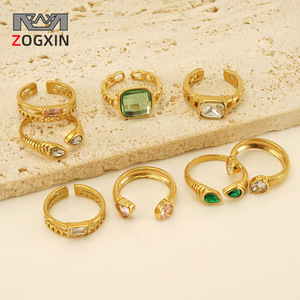 ZOGXIN Fashion Rings Gold Plated Zircon Open Design Geometric Shape Women's Party Jewelry - Product Image 1