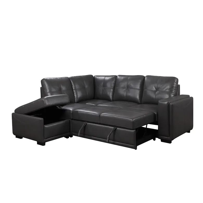 modern luxury Air black Large loading leather sofa set l shape sofa with pull out bed and ottoman