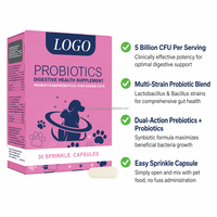 Probióticos para Mascotas 5B CFU, Suplemento Digestivo, Prebióticos Multi-Cepa para Perros y Gatos, Salud Intestinal, Apoyo Inmunológico, 30 Cápsulas