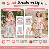 Ensemble de pantalon en coton 100% certifié CPSIA, imprimé fraises, brodé, avec poches en forme de cœur, pour filles de 2 à 8 ans, de la marque Puresun