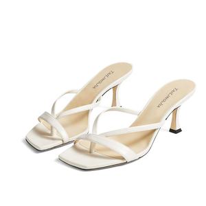 Muli quadrati da <span class=keywords><strong>donna</strong></span> estivi punta aperta <span class=keywords><strong>tacco</strong></span> medio semplice elegante bianco sandali con <span class=keywords><strong>tacco</strong></span> <span class=keywords><strong>a</strong></span> <span class=keywords><strong>rocchetto</strong></span> infradito di grandi dimensioni scivoli - Product Image 1