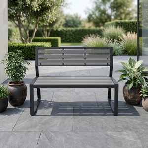 Modern Outdoor Patio <b>Bench</b> With Steel Frame And Wood Seat For Garden Decking Area - Product Image 3