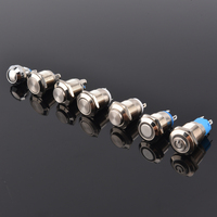 Bouton poussoir électronique en laiton 12 mm - Étanche IP65, 2 broches, 1NO, avec logo LED lumineux pour commande d'alimentation automobile et marine