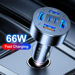 Chargeur de voiture 66W Certificat CE FCC 5V3.1A QC3.0 4USB + 2PD La charge rapide prend en charge la plupart des appareils électroniques