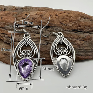 Orecchini Pendenti Vintage a Goccia Viola per Donne, Orecchini Floreali Traforati, Gioielli di Moda per Uso Quotidiano e Feste - Product Image 4