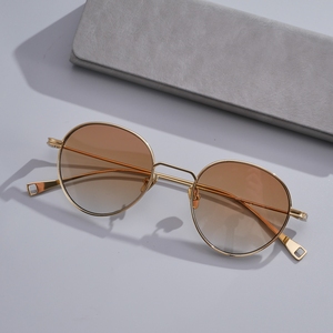 Vintage Round Metal <b>Sunglasses</b> Unisex <b>Gradient</b> Lens Thin Frame UV400 Protection Retro Sun Glasses Custom Logo OEM Wholesale - Product Image 3