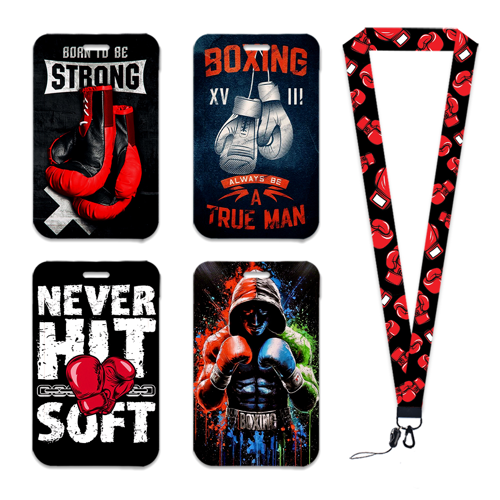 Student Card Case Keychain Boxing Glove Pattern Polyester Lanyard ID Badge Holder Neck Strap Satin Lanyard for Students Image 2