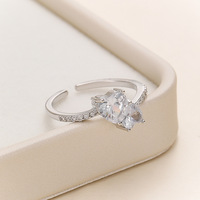 Bague ouverte réglable en laiton et zircon, double cœur, empilable, pour femme