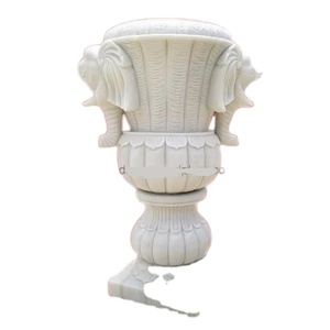 Éléphant élégant sculpture sur animal Design floral unique Taille personnalisée Marbre Grès Pot de jardin Utilisation extérieure occidentale Pierre de granit - Product Image 1
