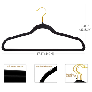 Wholesale Classic Non Slip <b>Slim</b> Space Saving Flocked Skirt Suit Coat 50 Pack Black Velvet Hangers for Clothing - Product Image 2