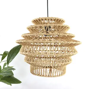 Venda quente fornecedor sala de decoração bambu luz sombras corda de papel artesanal lâmpada rattan sombra