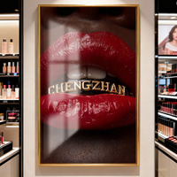 Art mural moderne en verre et cristal avec cadre doré Art Déco, lèvres rouges glamour, pour salon - Vente en gros et personnalisable