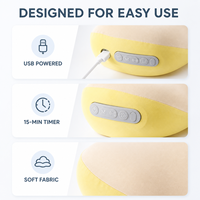 Coussin de massage vibrant chauffant portable jaune avec deux airbags, câble USB, minuterie 15 minutes pour le dos, la taille, la maison et le bureau