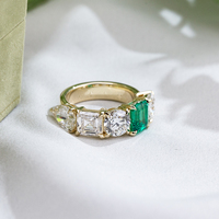 Anillo de Compromiso de Diseño de Lujo MSR-2015, Anillo de Media Eternidad de Oro de 10K, Anillo de Diamante Cultivado en Laboratorio con Forma Elegante