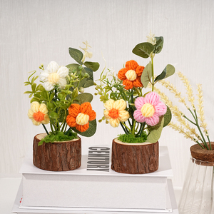 Vaso <span class=keywords><strong>di</strong></span> <span class=keywords><strong>legno</strong></span> in <span class=keywords><strong>legno</strong></span> naturale lavorato a <span class=keywords><strong>mano</strong></span> vibranti <span class=keywords><strong>fiori</strong></span> all'uncinetto laurea floreale artigianale capodanno cinese festa del papà - Product Image 5