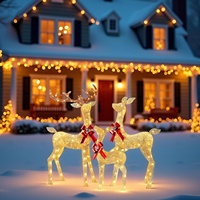 Décoration de Noël extérieure lumineuse en forme de famille de rennes 3D pré-éclairée avec lumières LED blanc chaud de 22 pouces, 3 pièces, avec paillettes
