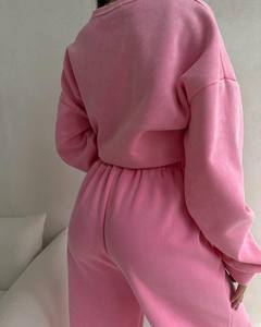 Ensemble de survêtements pour femmes, jogging personnalisé avec logo, motif uni, matière coton, vêtements de sport - Product Image 3