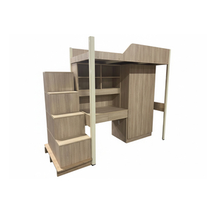 Lit superposé compact de haute qualité avec armoire et bureau, finition placage bois - Product Image 1