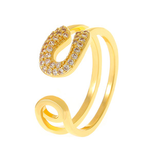 Romantische paperclip open <span class=keywords><strong>ring</strong></span> 18K verguld 316L roestvrijstalen trouwringset voor kristallen verstelbare stapelbare sieraden - Product Image 1