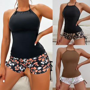 Maillot de bain une pièce imprimé floral à col licou et bas carré pour femme, en nylon, haute élasticité, avec armatures et coussinets de poitrine, idéal pour la plage - Product Image 2