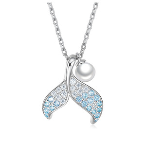 Ciondolo a coda di sirena con perla imitazione e cristalli blu, in lega placcata argento, gioiello da donna alla moda, idea regalo - Product Image 1