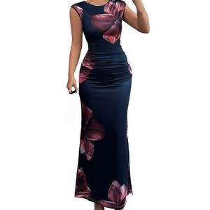 Vestidos Elegantes de Tela Ligera de Lujo para Mujer, Personalizados al por Mayor, OEM, Estampados, sin Mangas, con Flores en la Cadera - Product Image 1