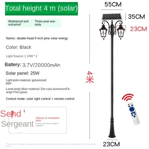Farola Solar para Jardín con Dos Lámparas LED, Cuerpo de Hierro, Pantalla de Vidrio, Luz Blanca Cálida de 2700K, Sensor de Movimiento IP66, Garantía de 10 Años - Product Image 6