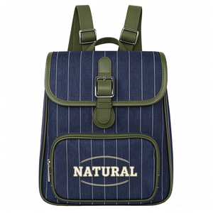 Preppy Style Canvas Striped Breathable 20-35L <b>Backpack</b> for Women with Air Cushion Strap Casual School <b>College</b> Embroidered Logo - Product Image 6